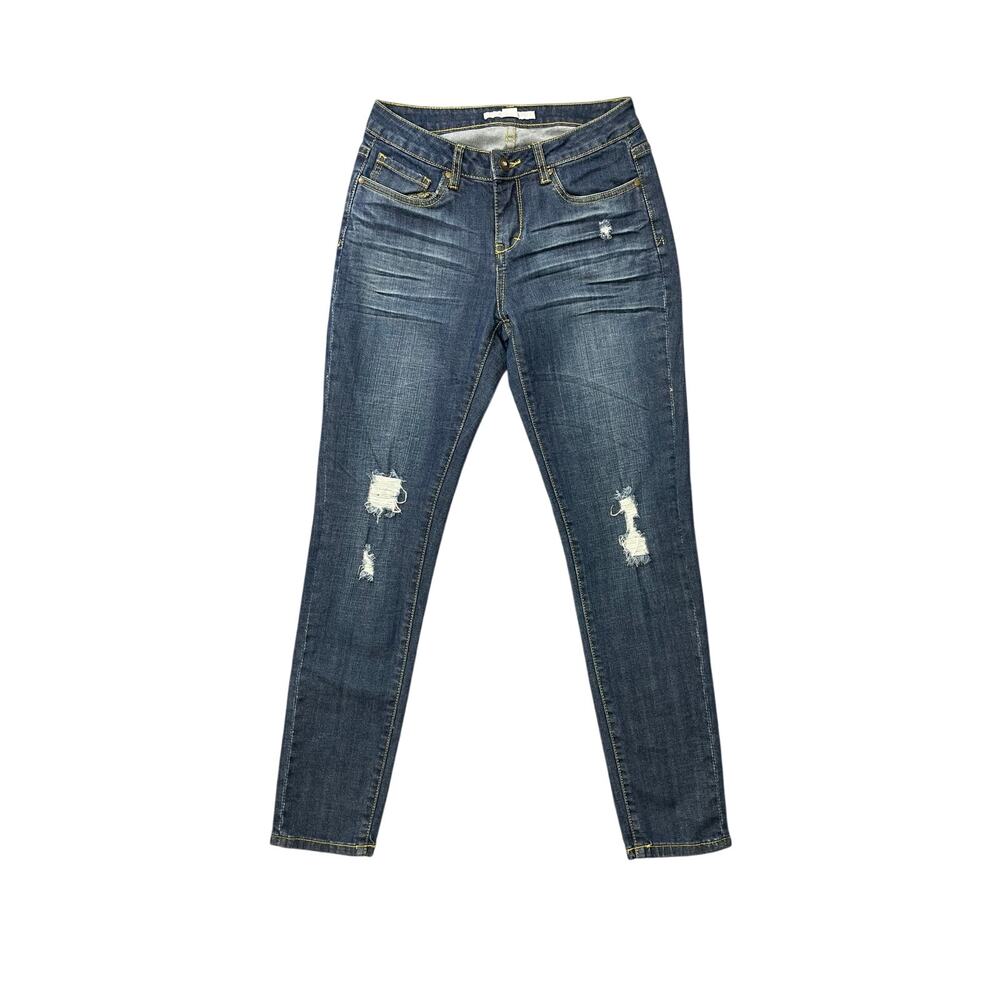 Boston Proper Distressed Jeans Skinny Mid Rise Jeans Size 4 Dark Wash Causal
